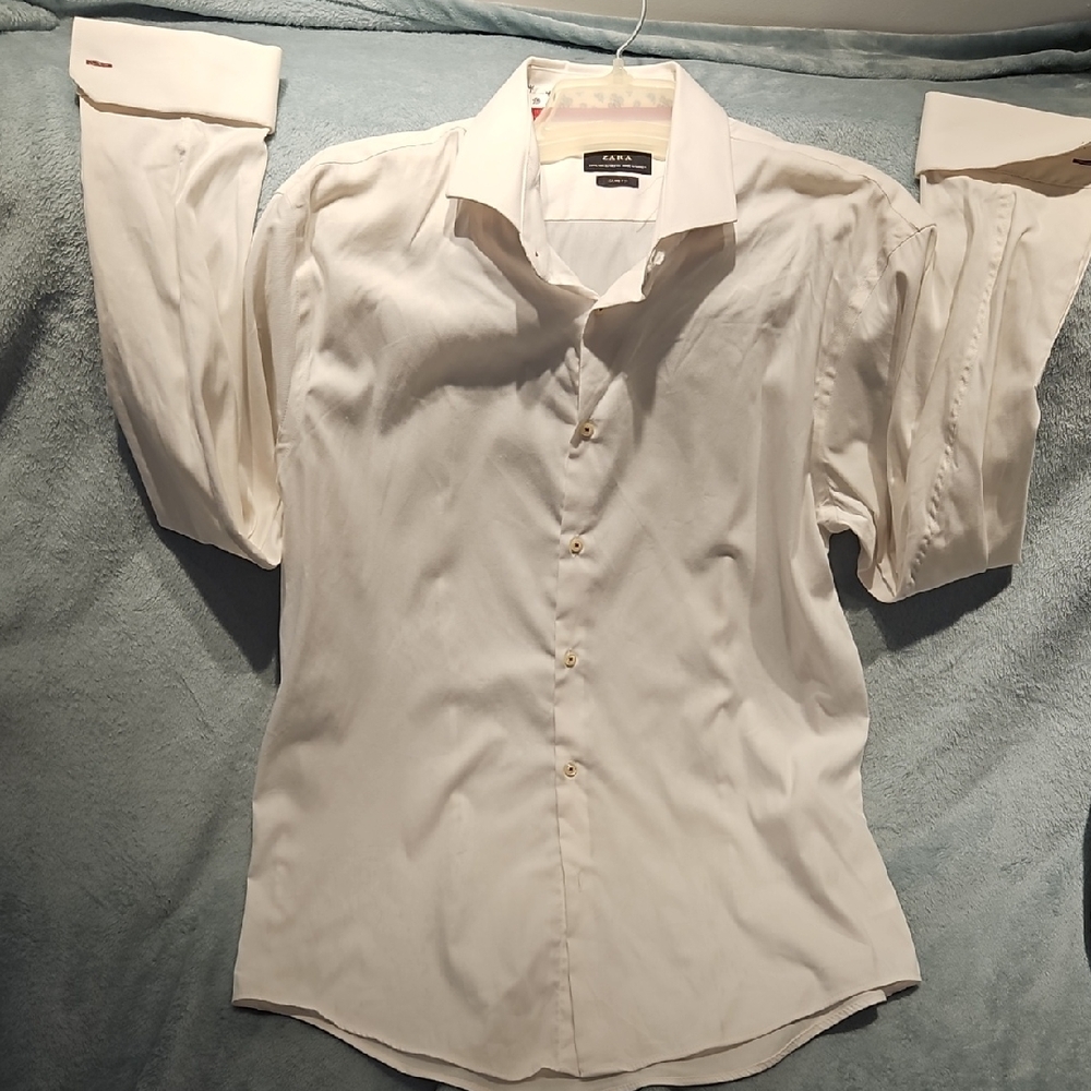 Zara French Cuff-White Dress Shirt for Men, Slim Xl
